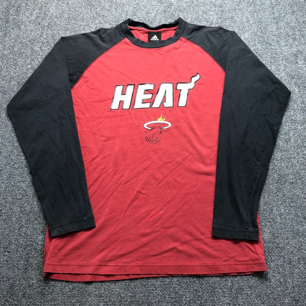 Adidas Miami Heat Long Sleeve Shirt Mens Red Black NBA Basketball Raglan Tee